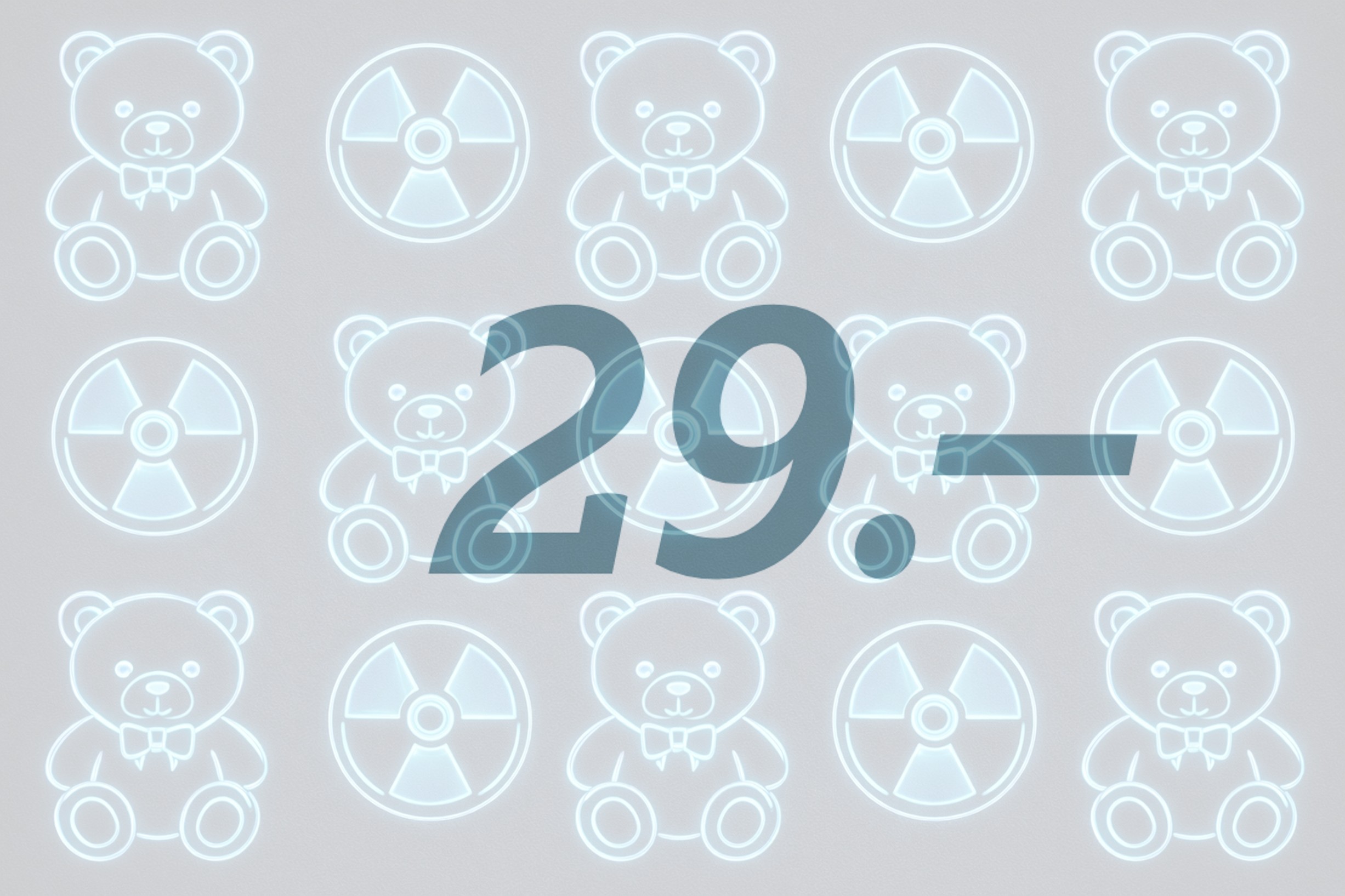 Plüschbären und Strahlenwarnung.