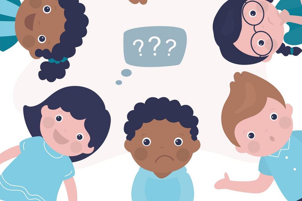 Schulkinder verschiedener Herkunft in unterschiedlichen Stimmungen.