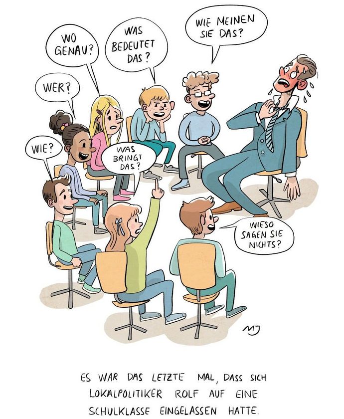 Politiker wird von jungen Menschen viel gefragt.