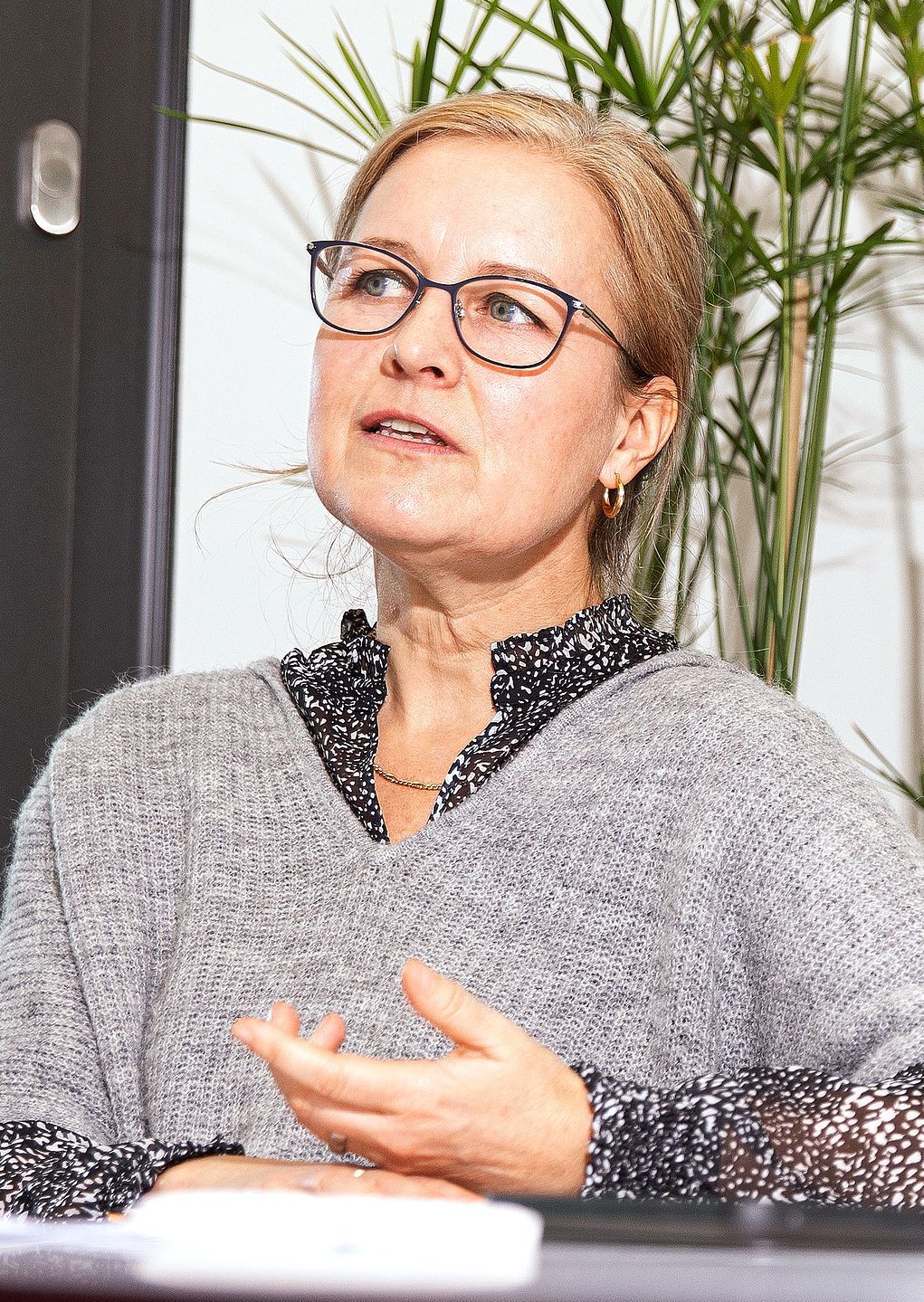 Yvonne Vogel erklärt etwas.