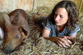 Frau mit Schwein.