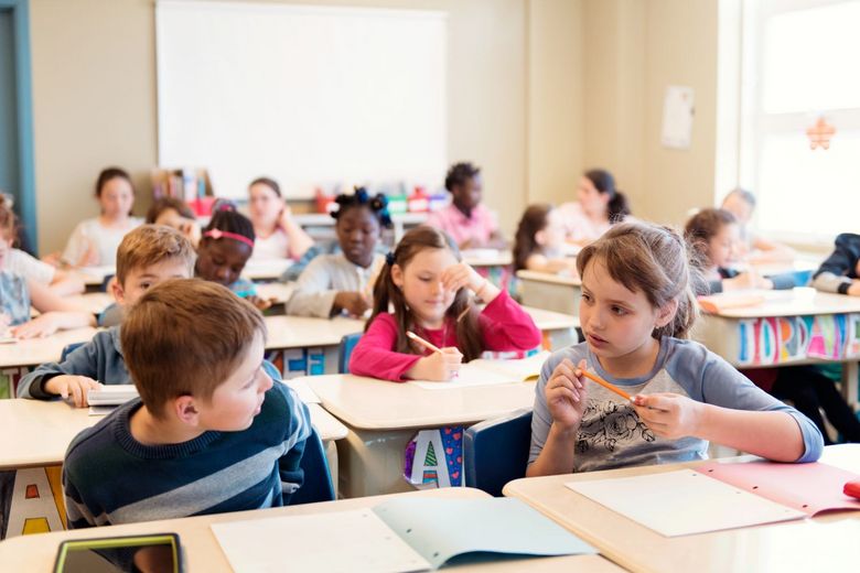 Schülerinnen und Schüler sitzen im Unterricht.