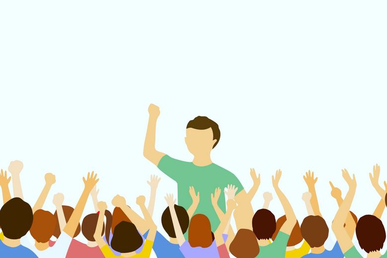 Illustration: Eine Person steht vor einer grossen Kindergruppe.