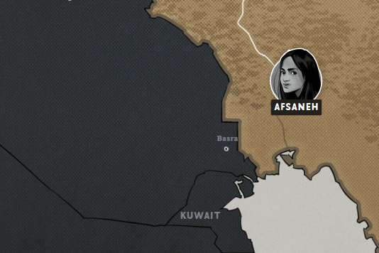 Auf der Landkarte von Iran ist das Gesicht einer jungen Frau eingezeichnet.