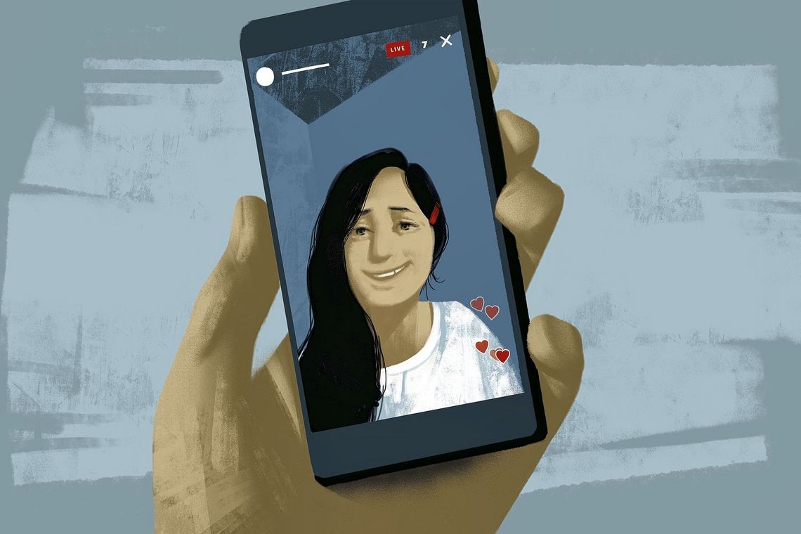 Illustration eines Mädchens in einem Videocall.