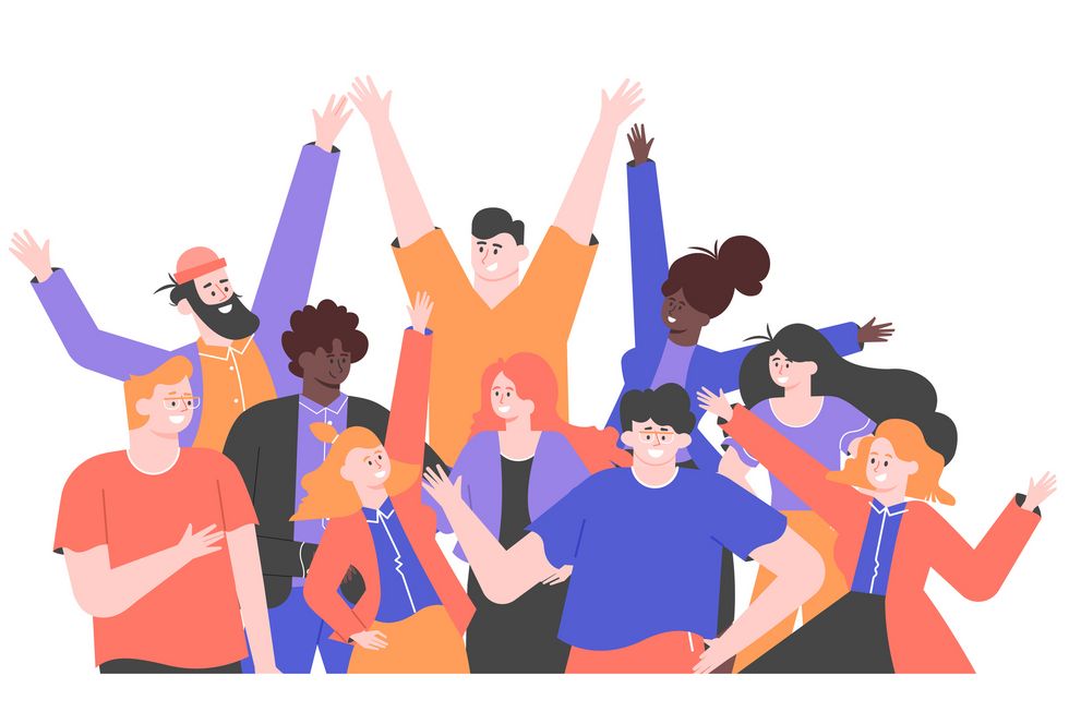 Illustration einer Gruppe Menschen mit guter Laune.