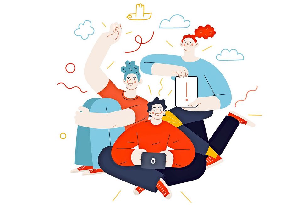 Drei Personen arbeiten zusammen im einem Team