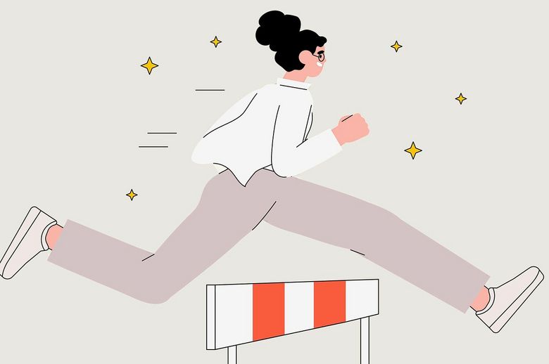 Zeichnung einer Person, die über eine Hürde springt.