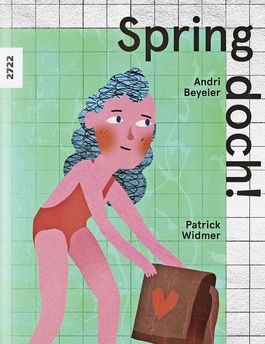 Zeichnung: Ein Mädchen im Badkleid hält eine Tasche in den Händen.