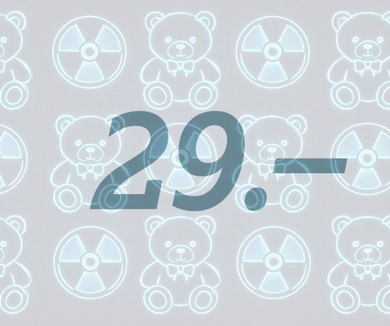 Plüschbären und Strahlenwarnung.