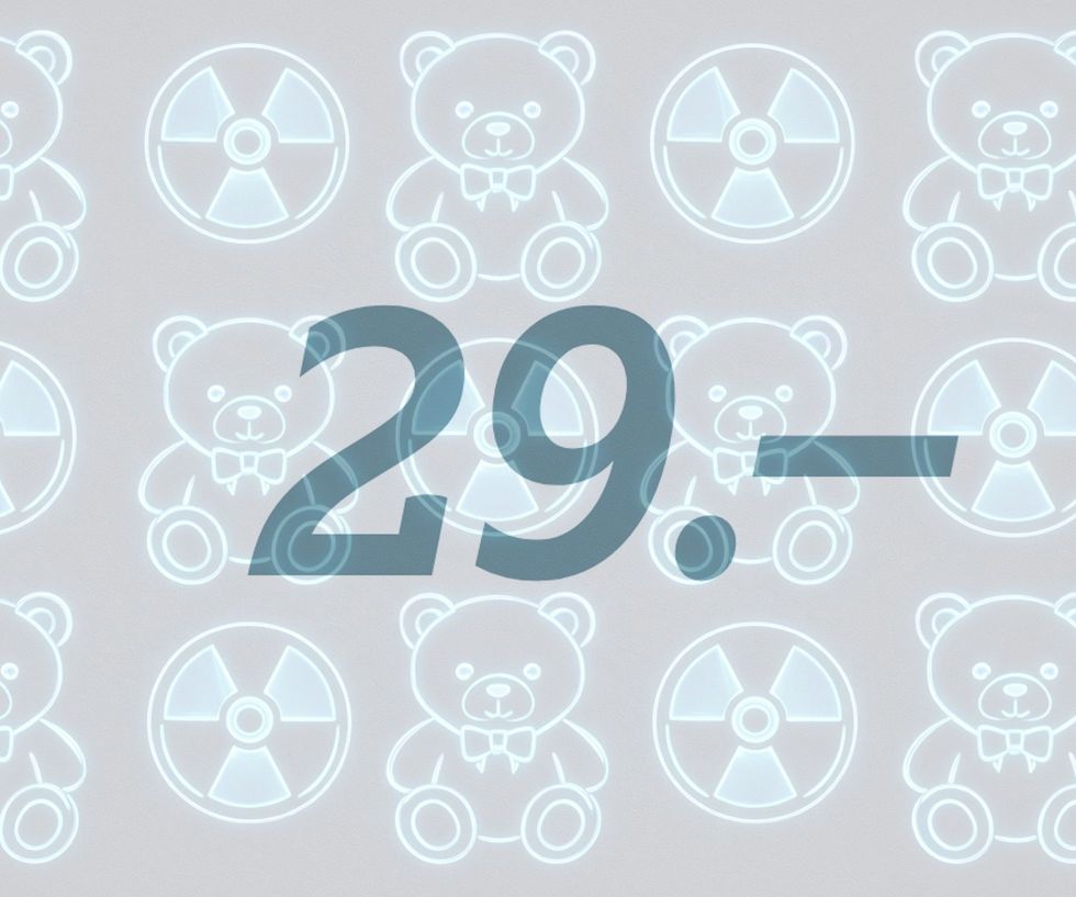 Plüschbären und Strahlenwarnung.