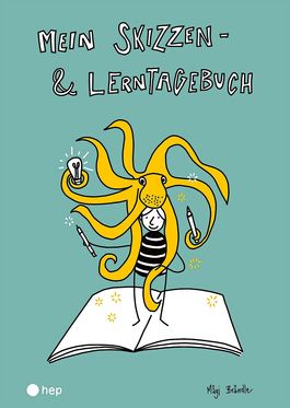 Das Buchcover zeigt eine Skizze von einer Person, die einen Oktopus auf dem Kopf trägt. Die Person steht auf einem augeschlagenen Buch.